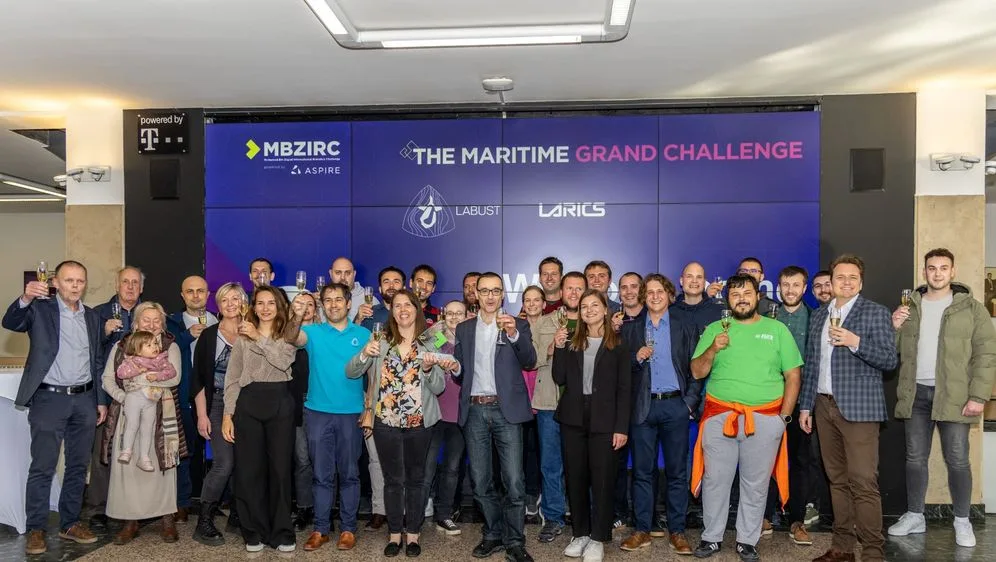 MARBLE team celebrating at MBZIRC